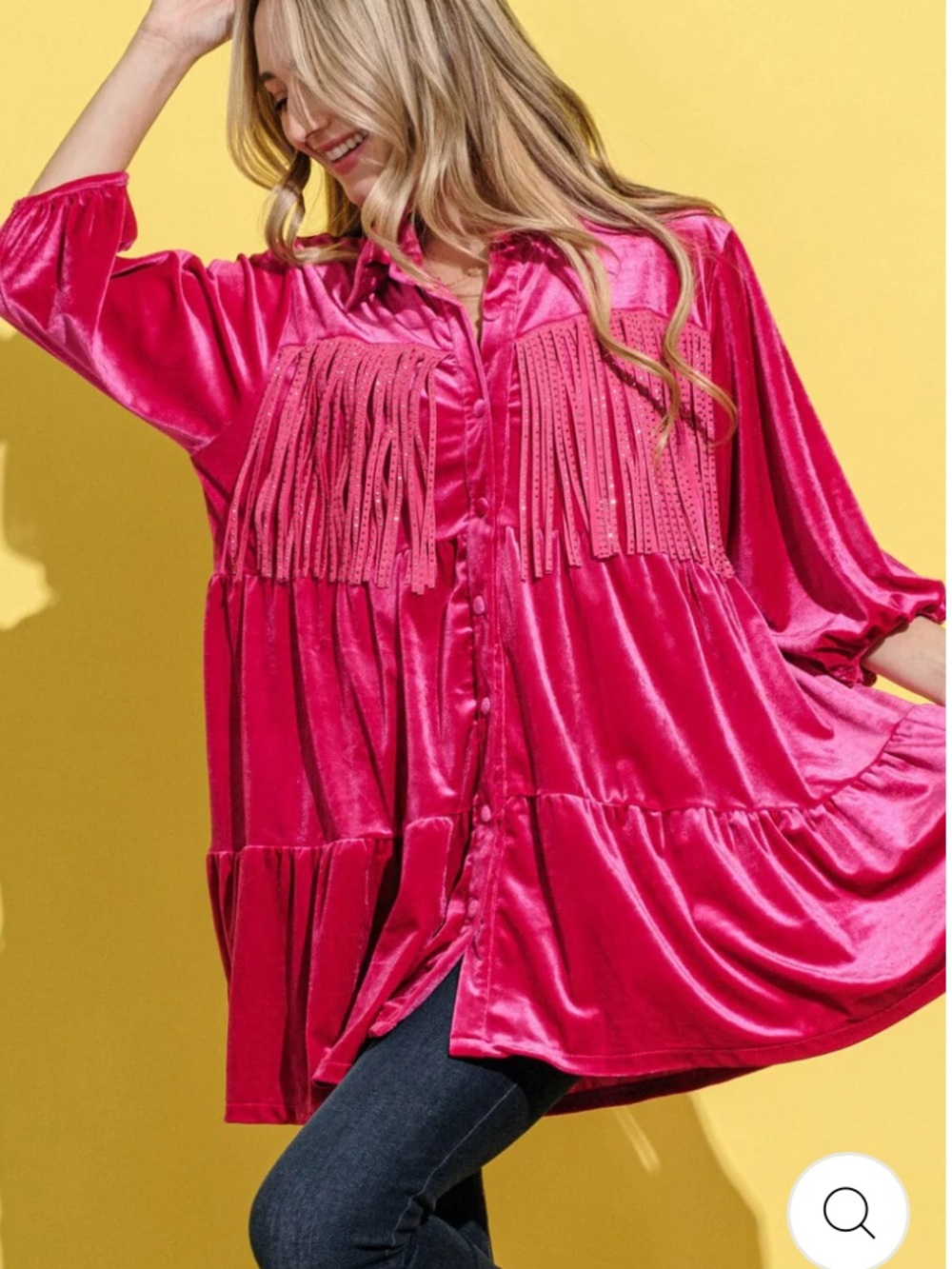 Boho NWT Festival Fringe Detail velvet Button-Front Women's Top size S-M-L
